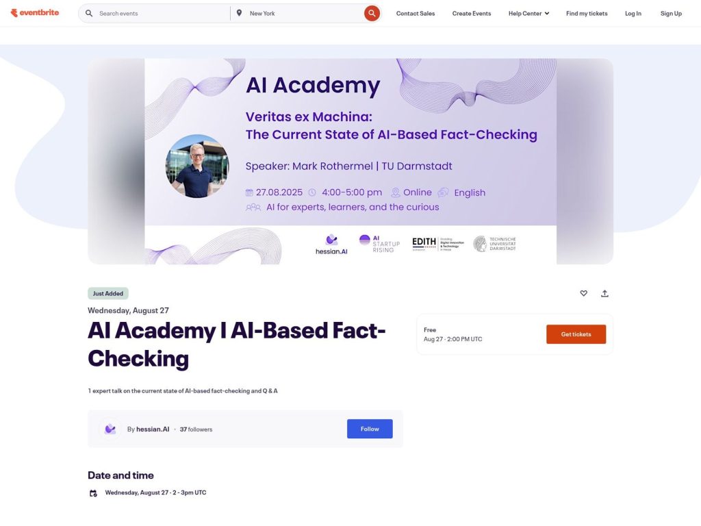 AI Academy I AI-Based Fact-Checking - Veritas ex Machina: The Current State of AI-Based Fact-Checking - Event screenshot