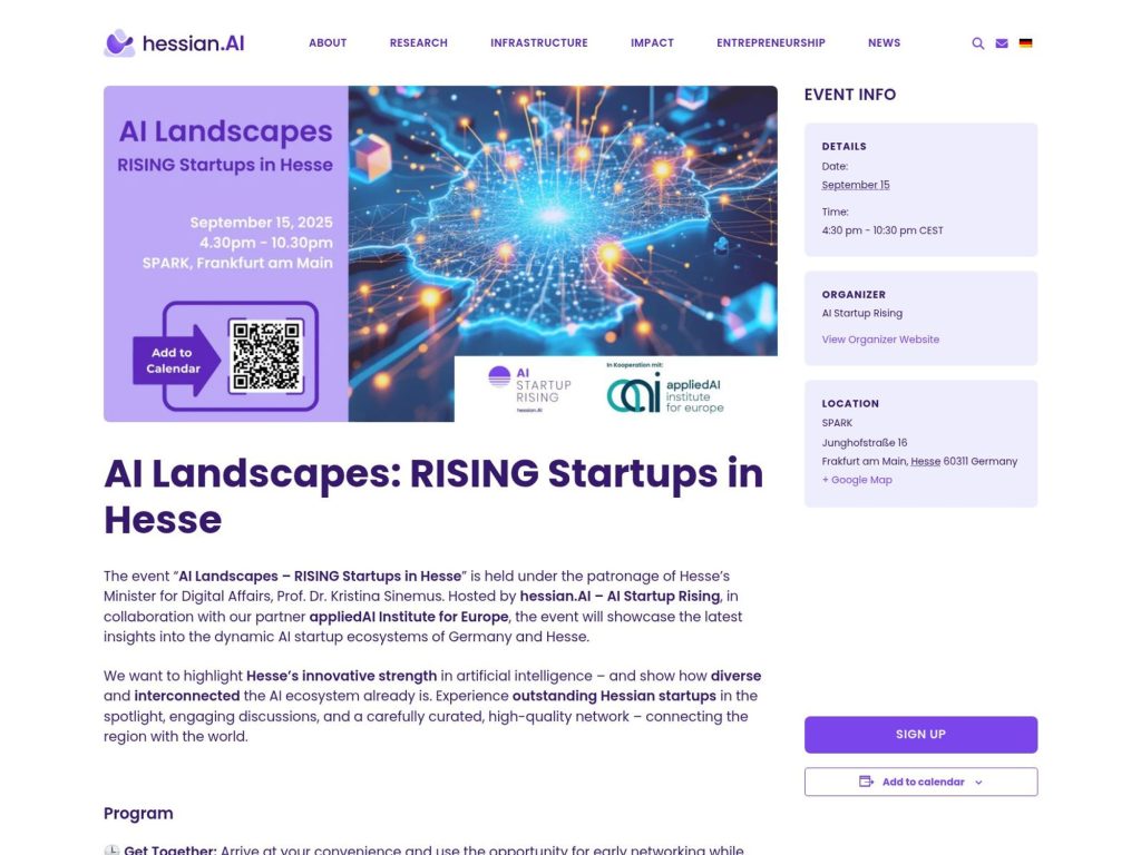 AI Landscapes: RISING Startups in Hesse - Showcasing the latest insights into the dynamic AI startup ecosystems of Germany and Hesse - Event screenshot