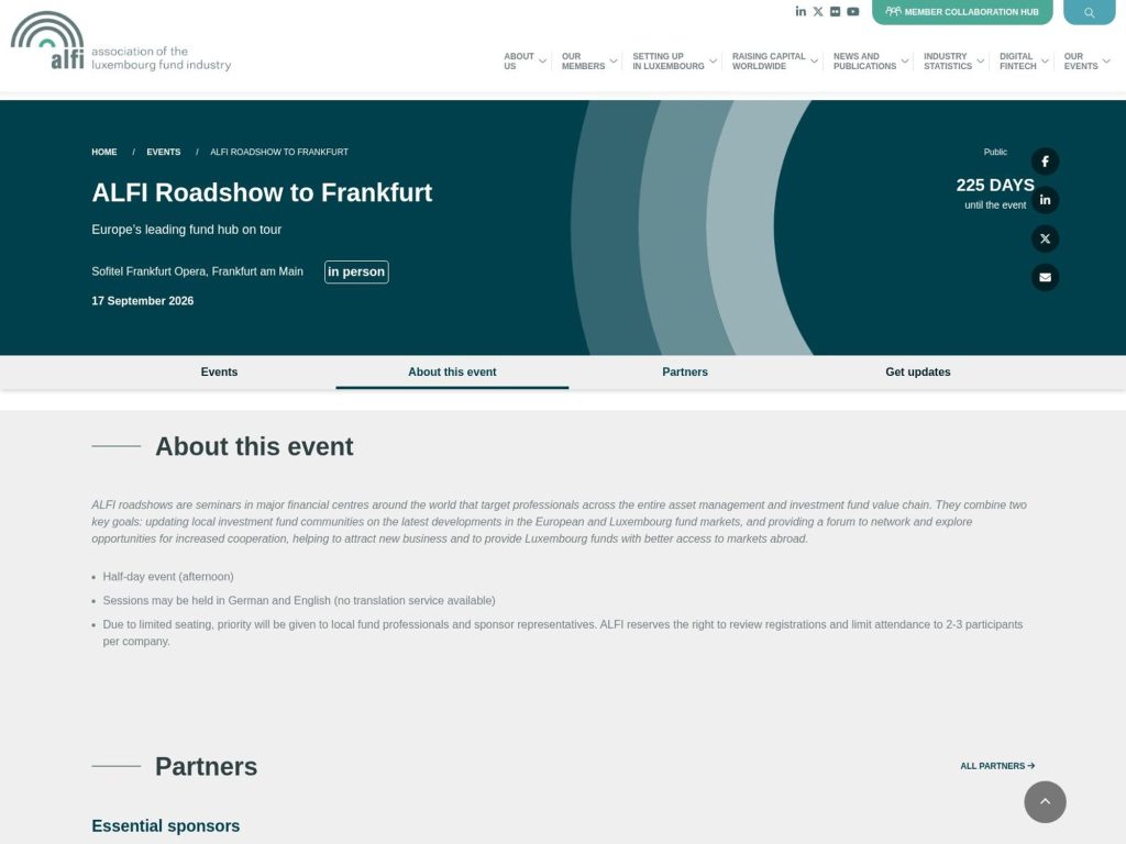 ALFI Roadshow to Frankfurt website