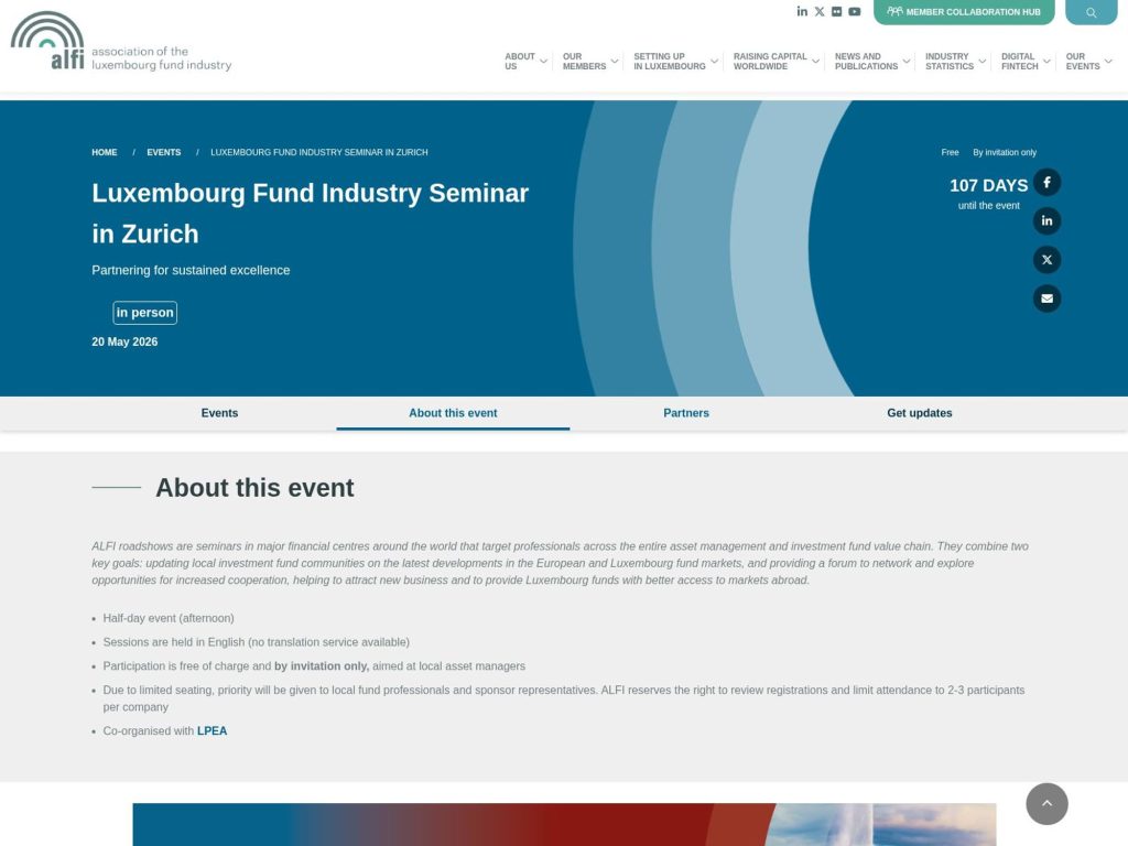 ALFI Roadshow to Zurich website