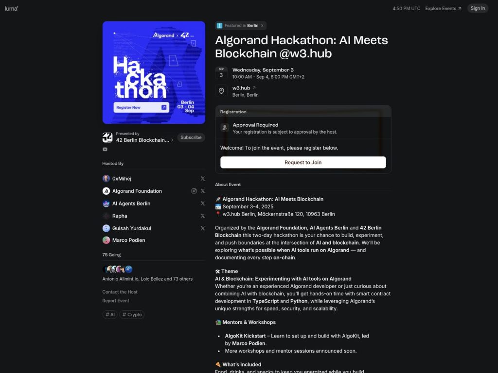 Algorand Hackathon: AI Meets Blockchain @w3.hub - Event screenshot