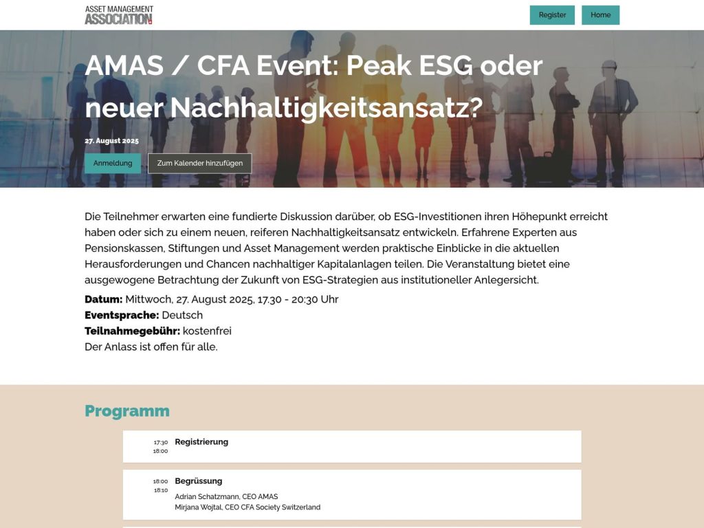 AMAS / CFA Event: Peak ESG oder neuer Nachhaltigkeitsansatz? - Event screenshot