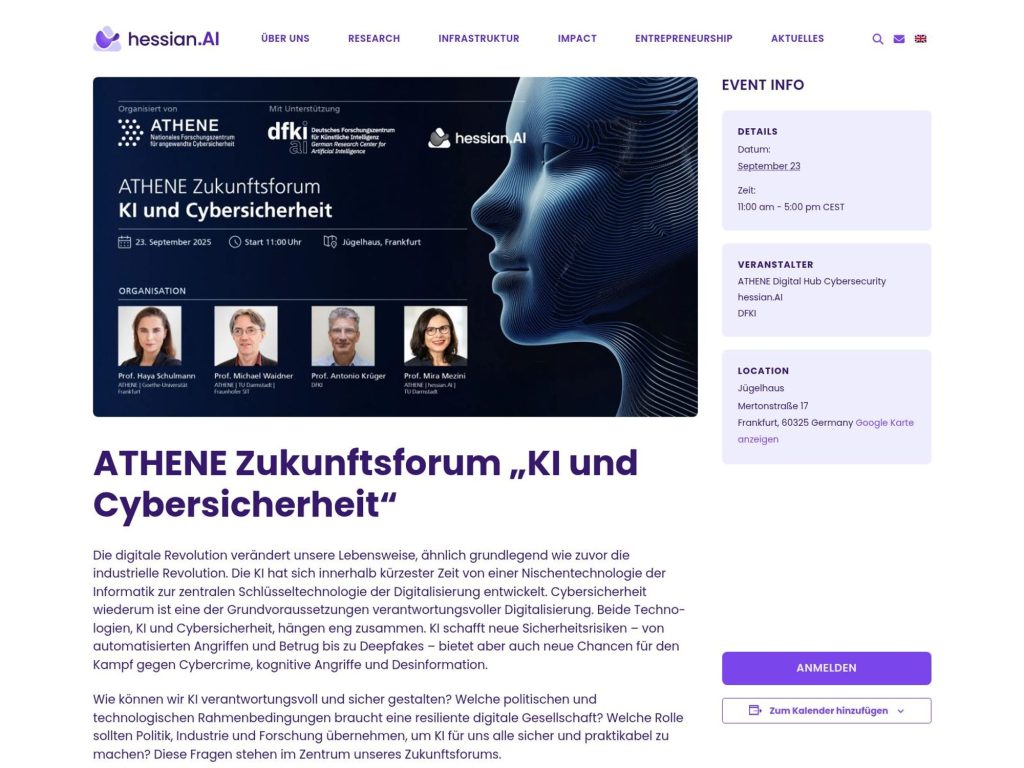 ATHENE Zukunftsforum: KI und Cybersicherheit - Event screenshot