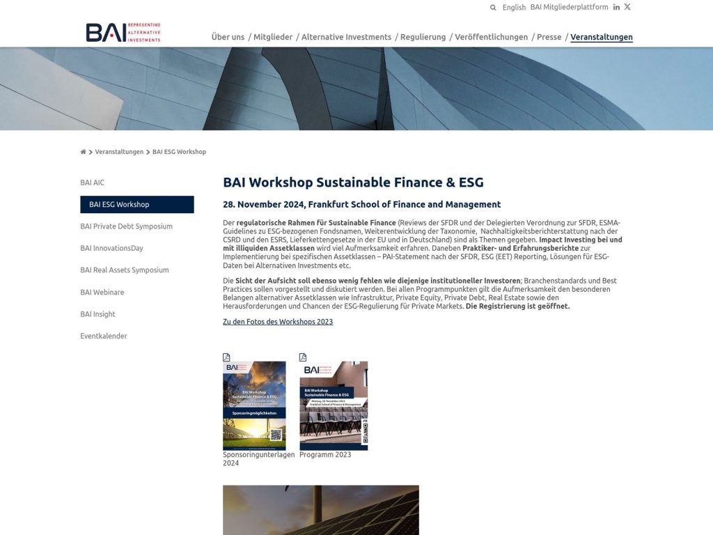 BAI Workshop Sustainable Finance & ESG image