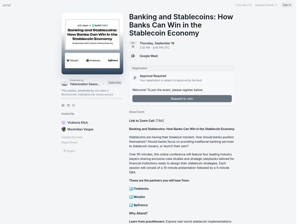 Banking and Stablecoins: How Banks Can Win in the Stablecoin Economy - Tokenization Season 2025 - Event screenshot