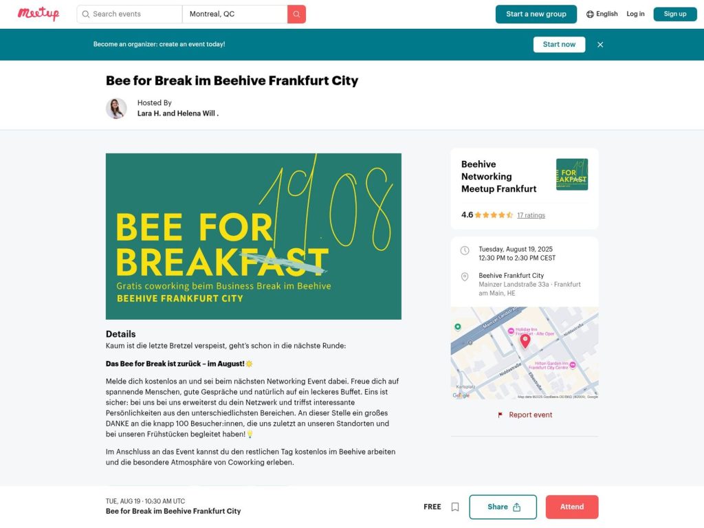 Bee for Break im Beehive Frankfurt City - Gratis Coworking beim Business Break im Beehive - Event screenshot
