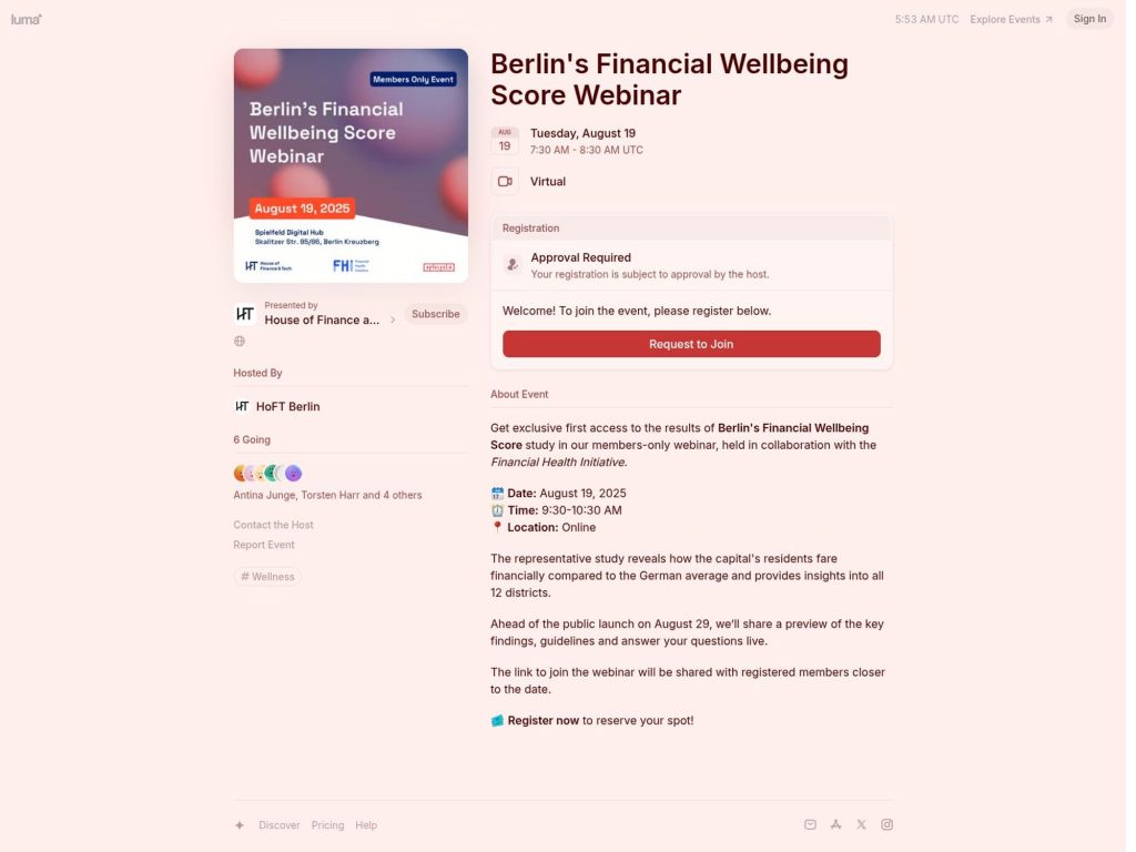 Berlin's Financial Wellbeing Score Webinar - Event screenshot