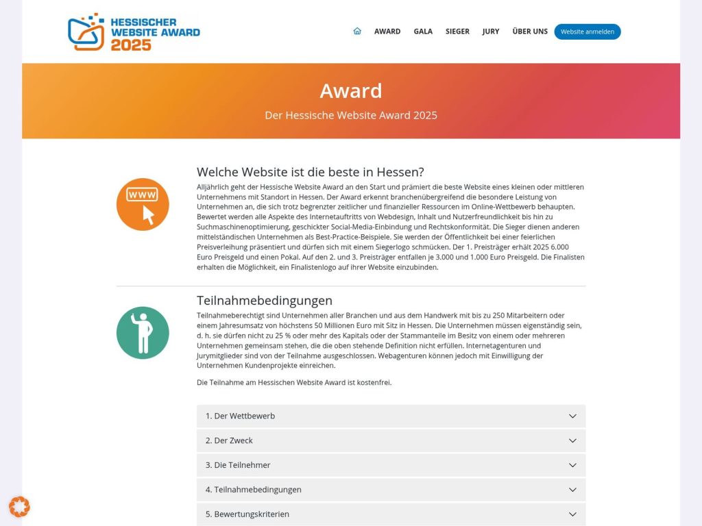 Bewerbung zum Hessischen Website Award 2025 - Event screenshot