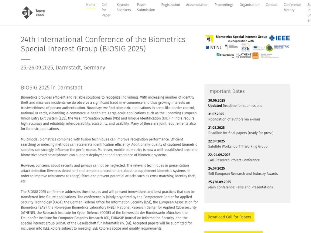 BIOSIG 2025 - 24th International Conference of the Biometrics Special Interest Group - Event screenshot