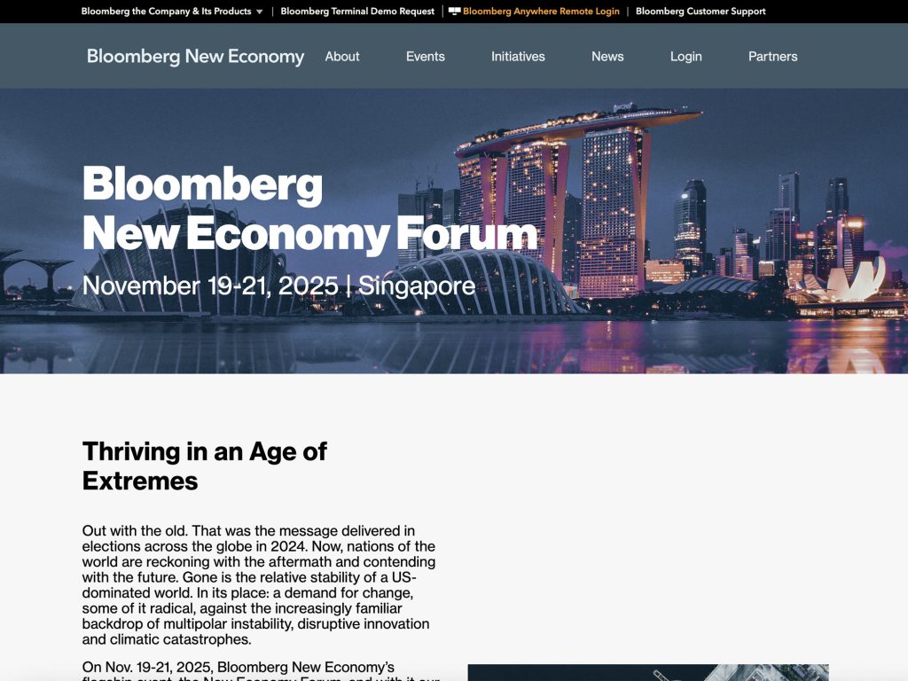 Bloomberg New Economy Forum - Thriving in an Age of Extremes - Event screenshot