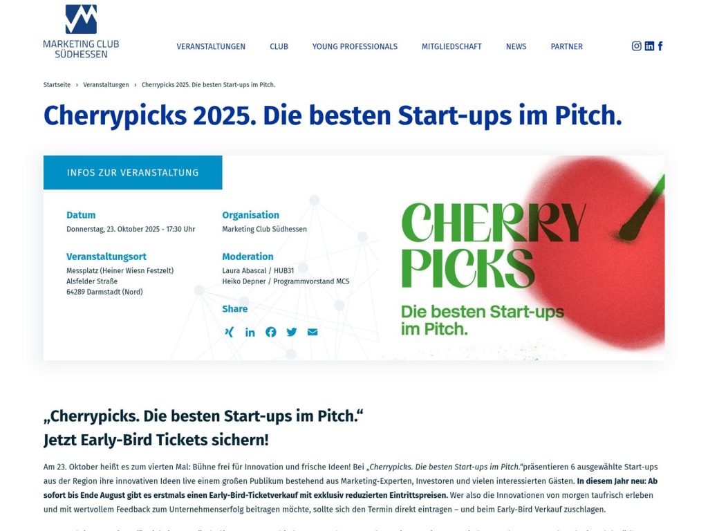 Cherrypicks. Die besten Start-ups im Pitch. - Event screenshot