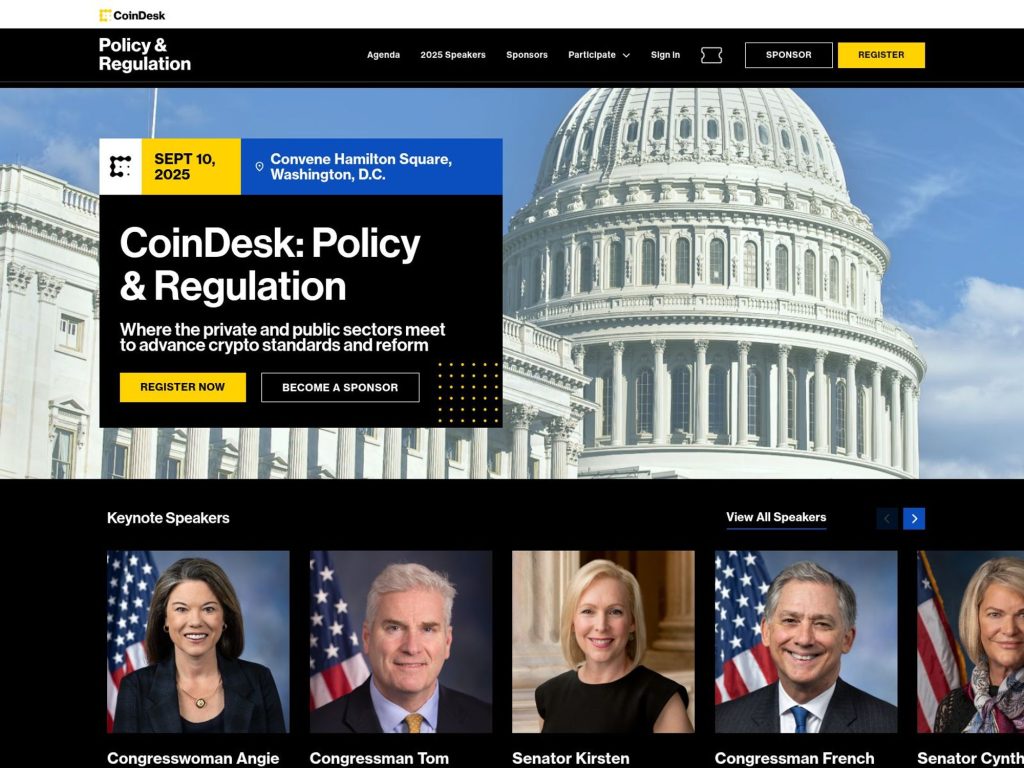 CoinDesk: Policy & Regulation - Where the private and public sectors meet to advance crypto standards and reform - Event screenshot
