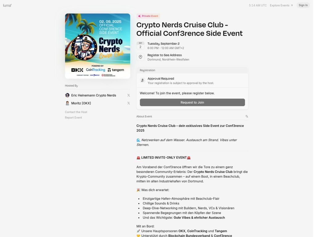 Crypto Nerds Cruise Club - Crypto Nerds Cruise Club – dein exklusives Side Event zur Conf3rence 2025 - Event screenshot