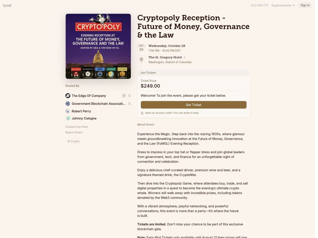 Cryptopoly Reception - Future of Money, Governance & the Law - Event screenshot