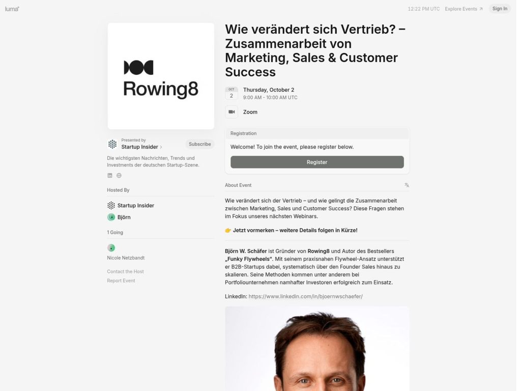 Das Funky Flywheels Framework: Die B2B-Methodik hinter meiner 20+ Mio. Hypergrowth-Reise beim Urban Sports Club Sept 9 Tuesday - Event screenshot
