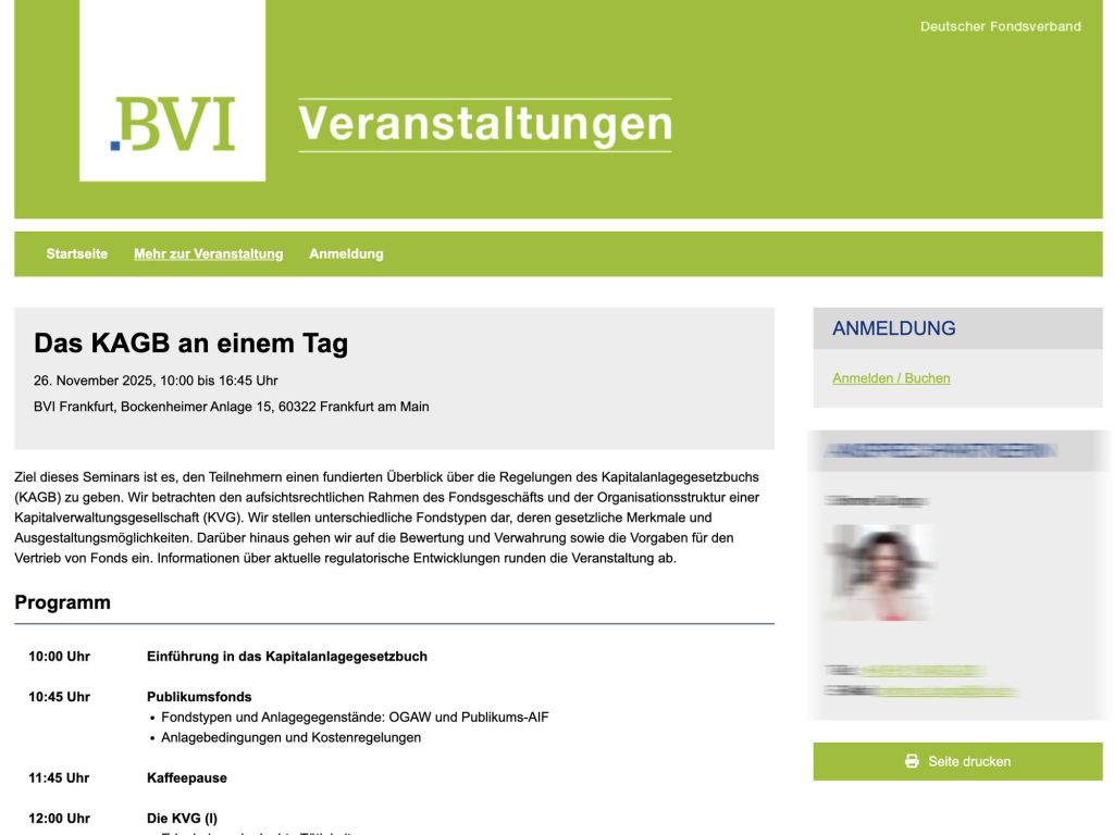 Das KAGB an einem Tag - Seminar über das Kapitalanlagegesetzbuch - Event screenshot