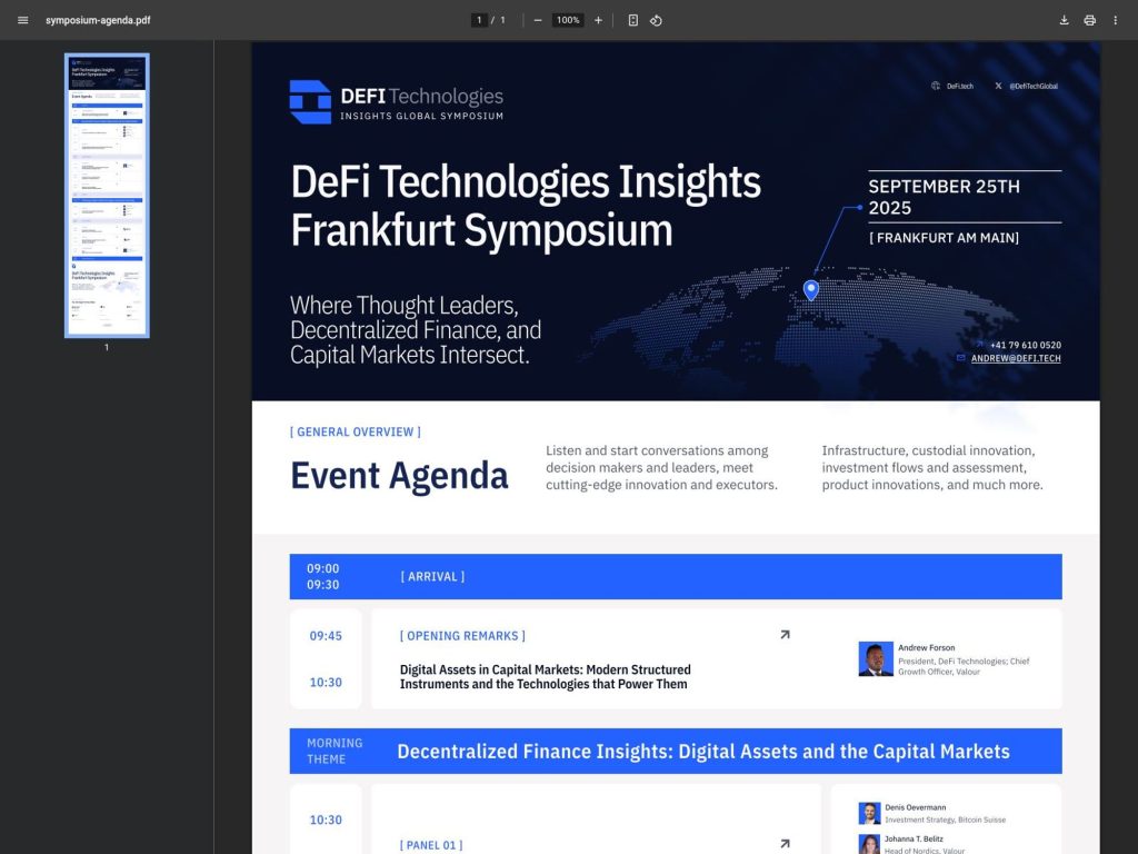 DEFI Technologies Insights Frankfurt Symposium - Where Thought Leaders, Decentralized Finance, and Capital Markets Intersect. - Event screenshot