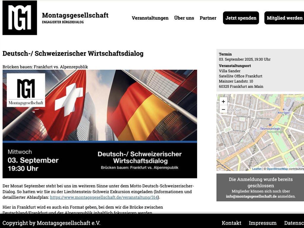 Deutsch-/Schweizerischer Wirtschaftsdialog - Brücken bauen: Frankfurt vs. Alpenrepublik - Event screenshot