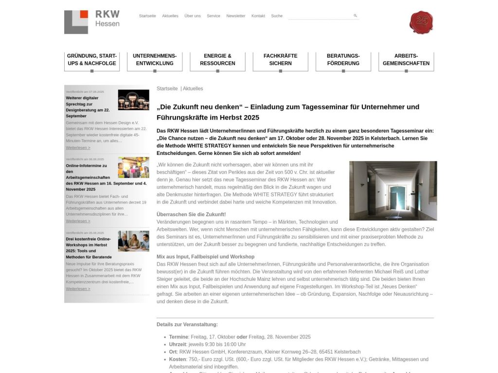 Die Zukunft neu denken - Einladung zum Tagesseminar für Unternehmer und Führungskräfte im Herbst 2025 - Event screenshot