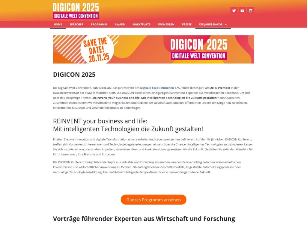 DIGICON 2025 - REINVENT your business and life: Mit intelligenten Technologien die Zukunft gestalten - Event screenshot