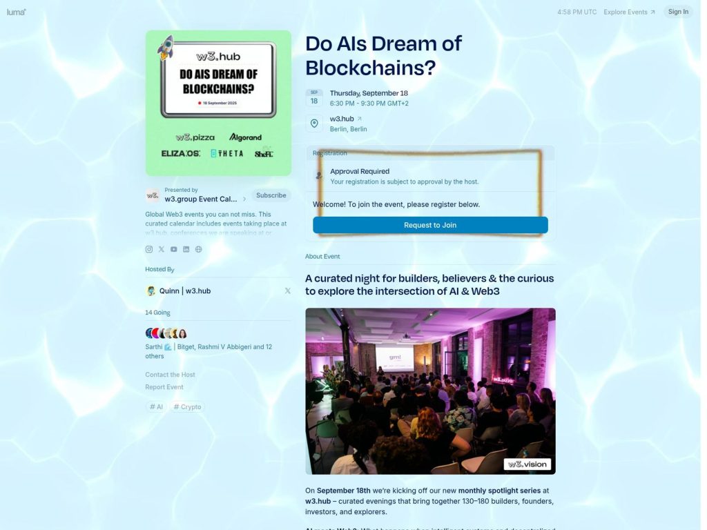Do AIs Dream of Blockchains? - A curated night for builders, believers & the curious to explore the intersection of AI & Web3 - Event screenshot