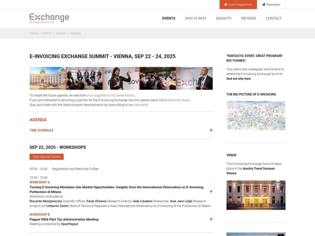 E-Invoicing Exchange Summit Vienna - Event screenshot