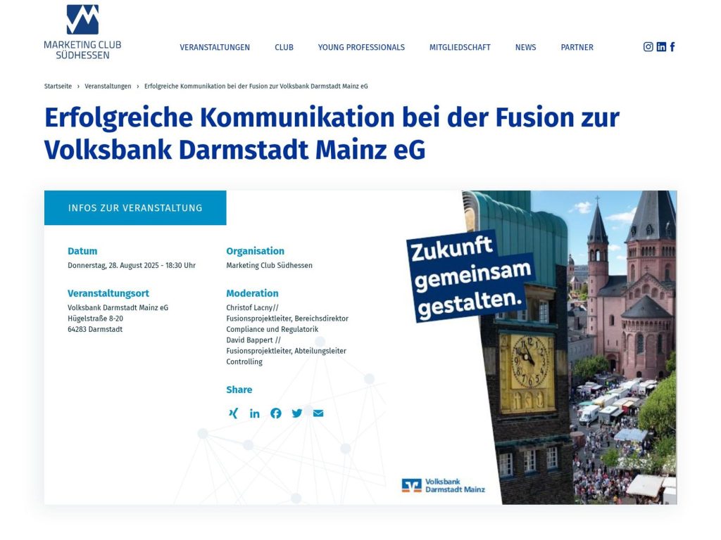 Erfolgreiche Kommunikation bei der Fusion zur Volksbank Darmstadt Mainz eG - Event screenshot