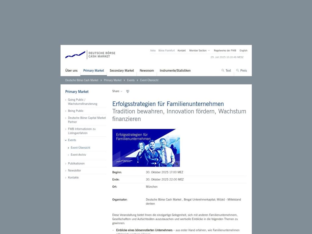 Erfolgsstrategien für Familienunternehmen - Tradition bewahren, Innovation fördern, Wachstum finanzieren - Event screenshot