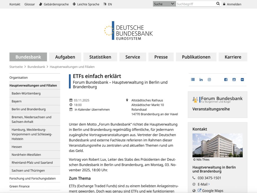 ETFs einfach erklärt - Forum Bundesbank – Hauptverwaltung in Berlin und Brandenburg - Event screenshot