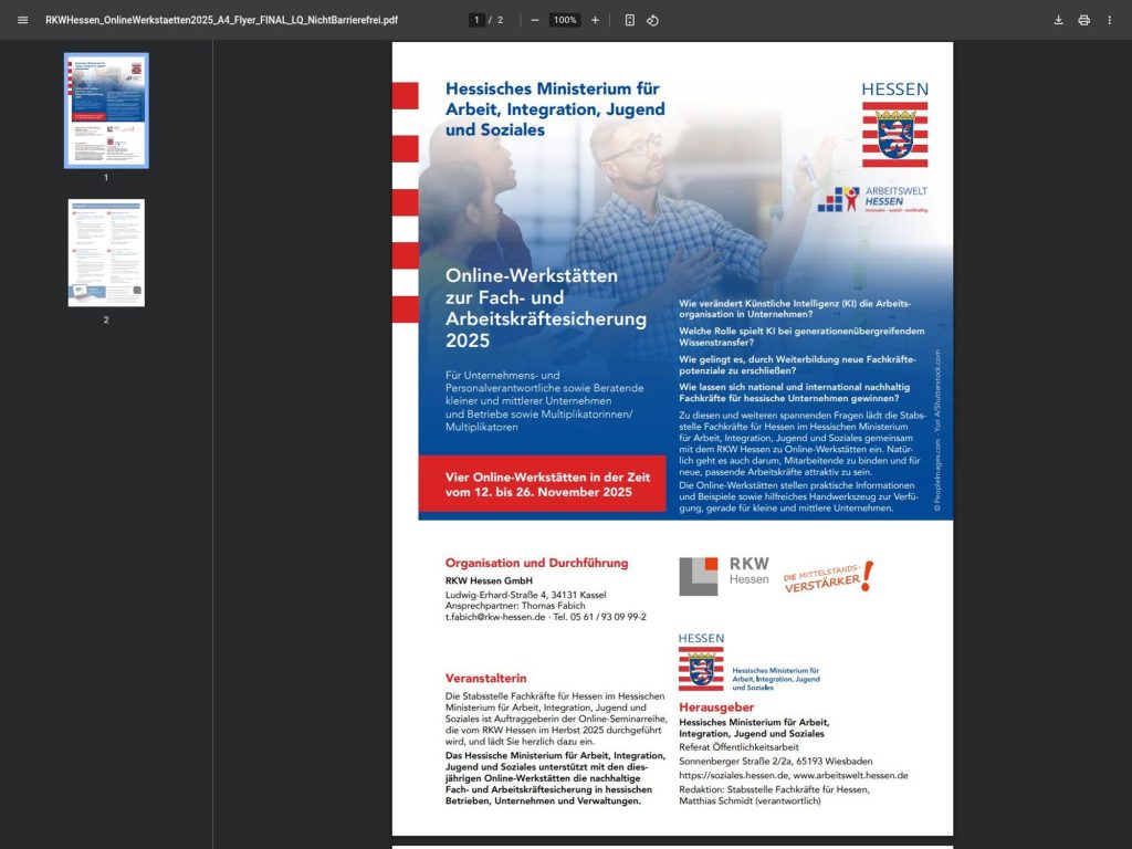 Fachkräftesicherung durch digitale Arbeitsumgebungen & Einsatz von KI – Standortvorteile gezielt nutzen - Online-Werkstätten zur Fach- und Arbeitskräftesicherung 2025 - Event screenshot