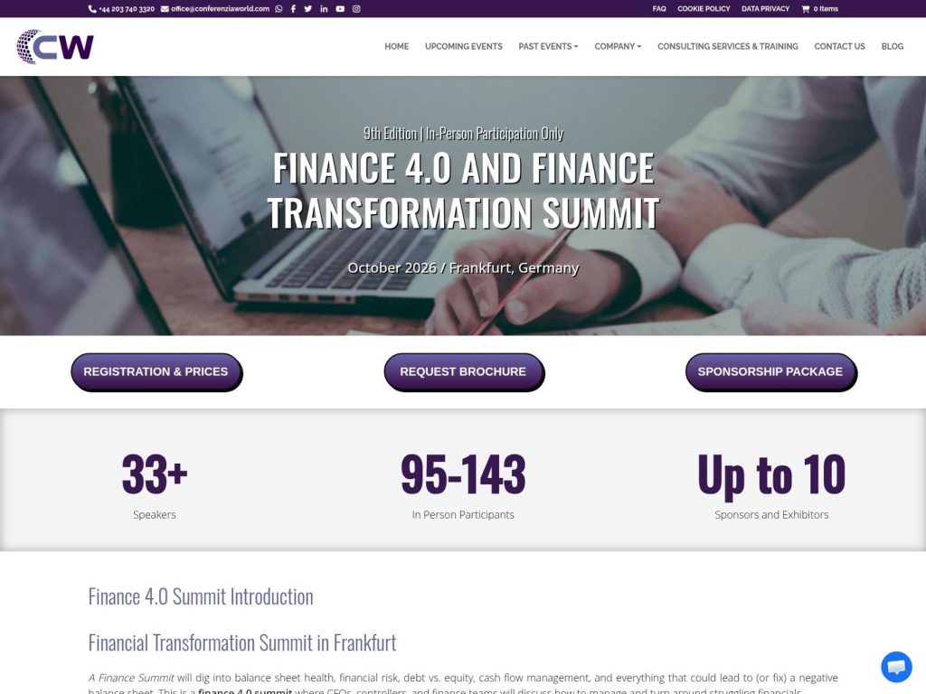Finance 4.0 and Finance Transformation Summit website
