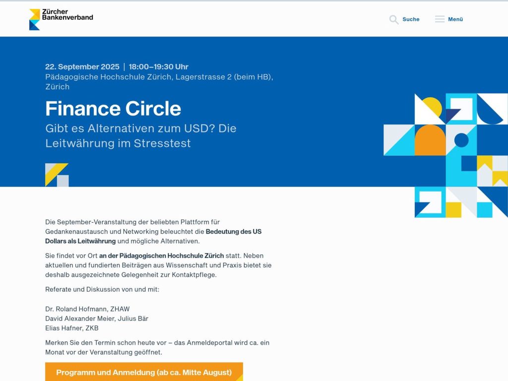 Finance Circle - Gibt es Alternativen zum USD? Die Leitwährung im Stresstest - Event screenshot