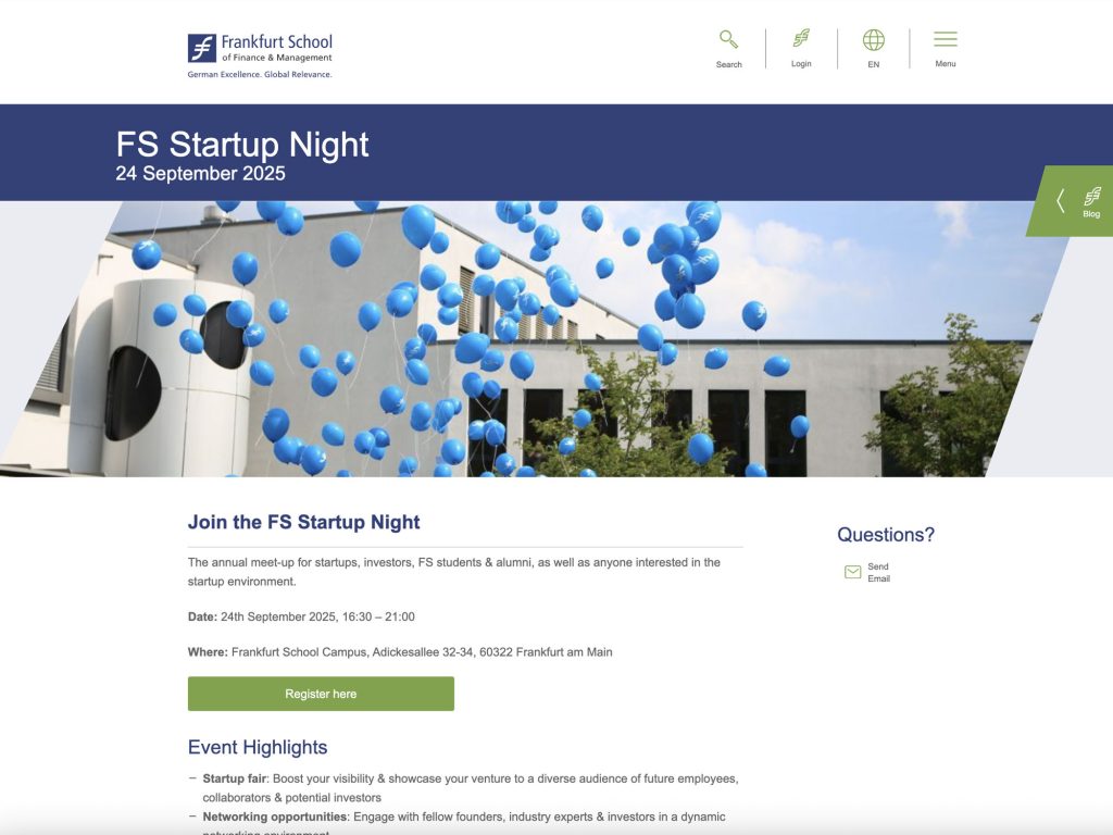 Frankfurt School Startup Night - Where Ambition Meets Opportunity! Connect, Discover and Thrive in the Startup World - Event screenshot