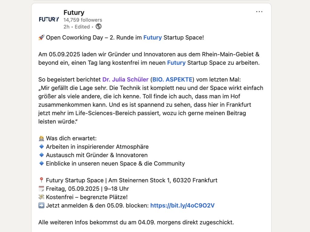 Futury Open Coworking - 🚀 Open Coworking Day – 2. Runde im Futury Startup Space! - Event screenshot