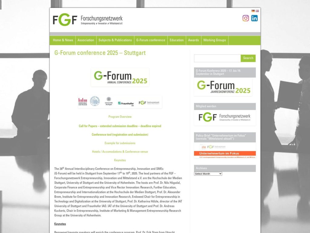 G-Forum Conference 2025 - 28th Annual Interdisciplinary Conference on Entrepreneurship, Innovation and SMEs - Event screenshot