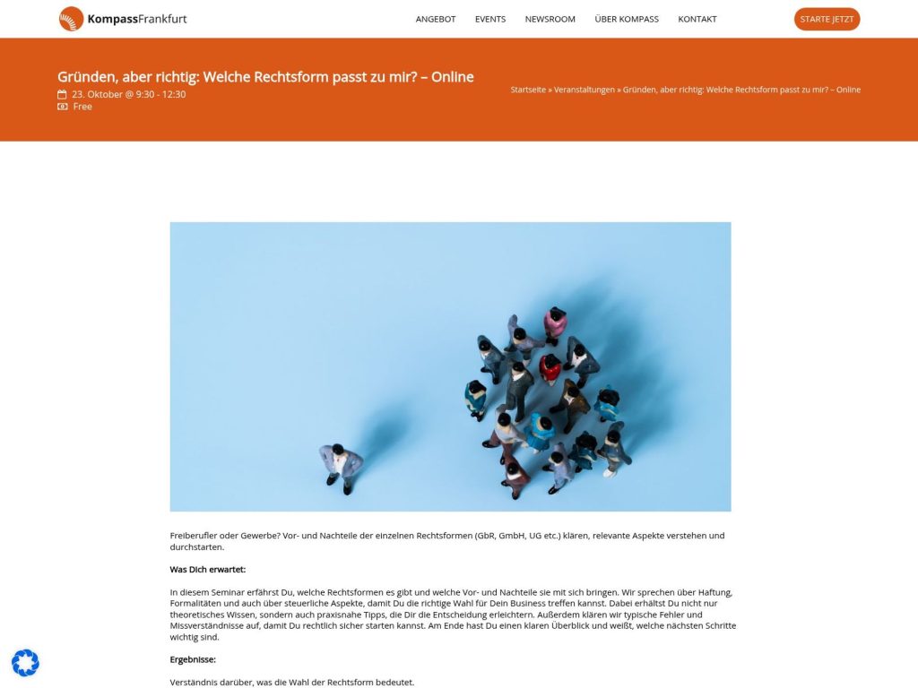 Gründen, aber richtig: Welche Rechtsform passt zu mir? – Online - Event screenshot