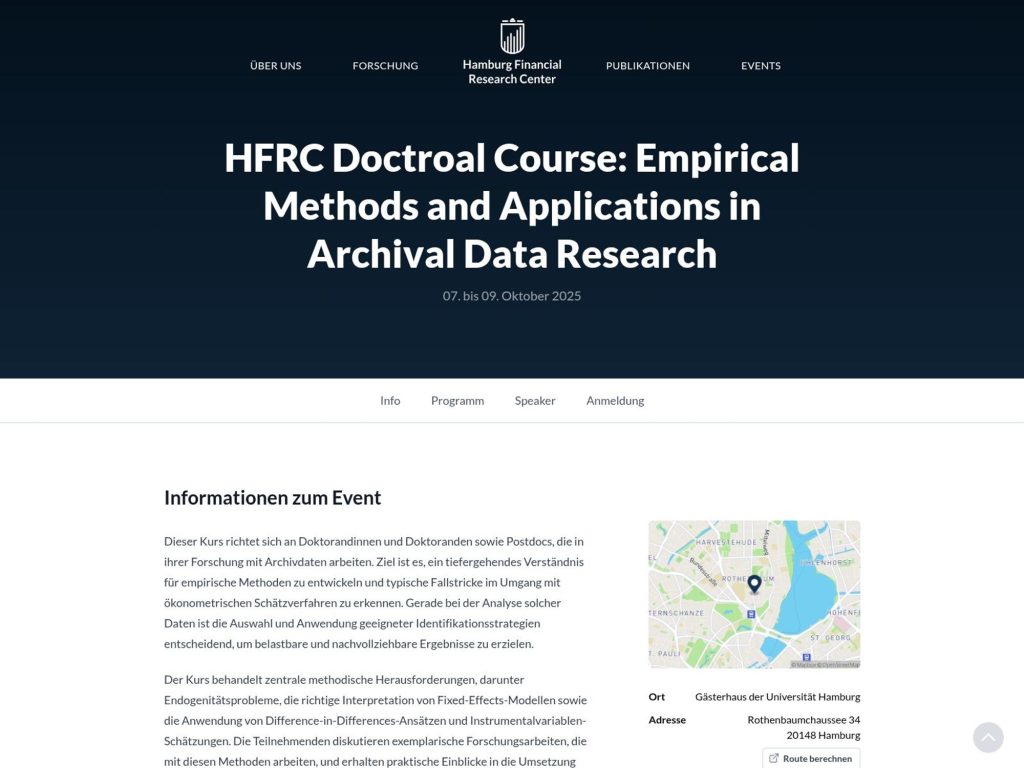 HFRC Doctroal Course: Empirical Methods and Applications in Archival Data Research - Event screenshot