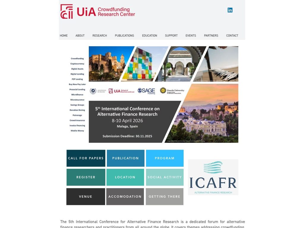 International Conference for Alternative Finance Research 2026 website