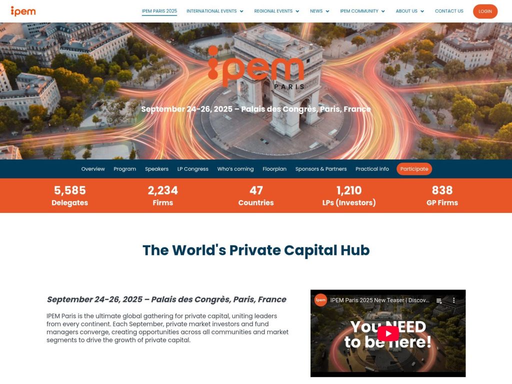 IPEM Paris 2025 - The World's Private Capital Hub - Event screenshot