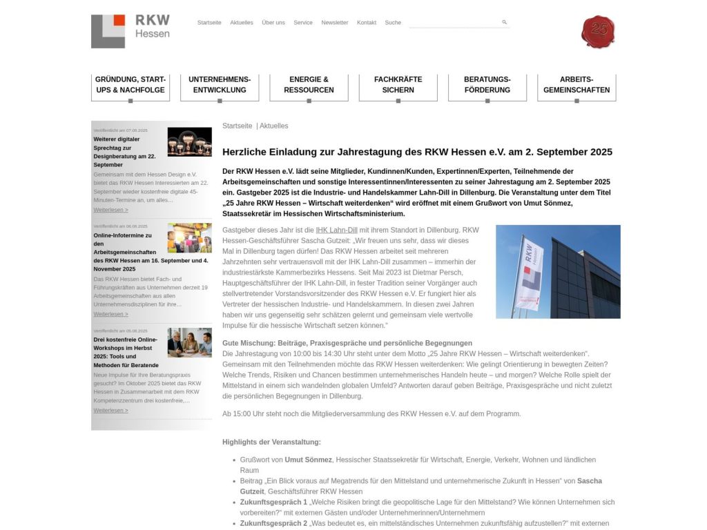 Jahrestagung des RKW Hessen e.V. am 2. September 2025 - Event screenshot