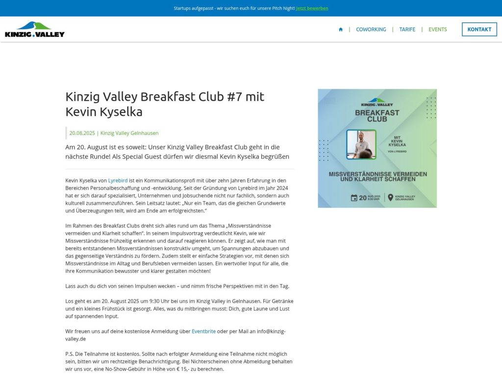 Kinzig Valley Breakfast Club #7 mit Kevin Kyselka - Missverständnisse vermeiden und Klarheit schaffen - Event screenshot