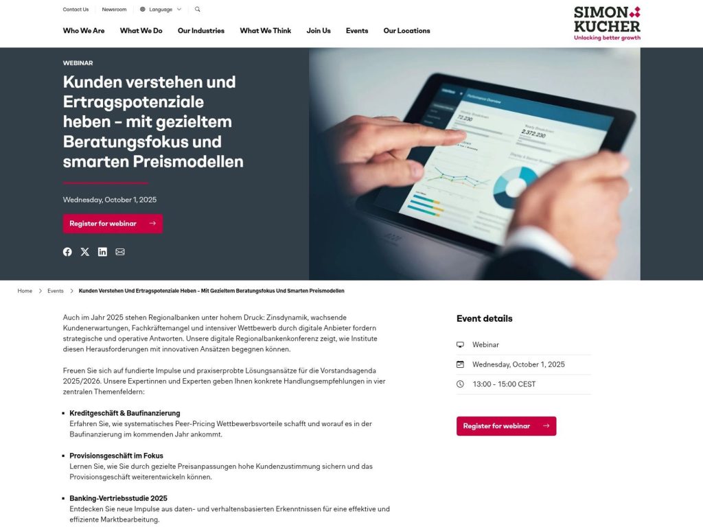 Kunden verstehen und Ertragspotenziale heben – mit gezieltem Beratungsfokus und smarten Preismodellen - Event screenshot