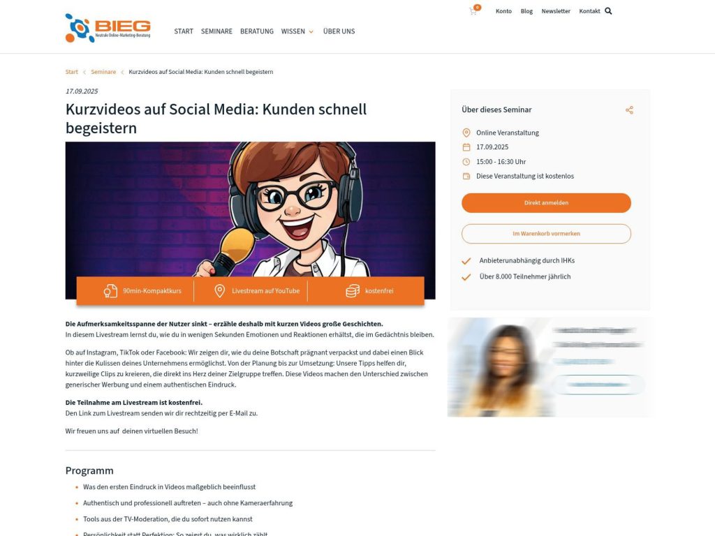 Kurzvideos auf Social Media: Kunden schnell begeistern - Event screenshot