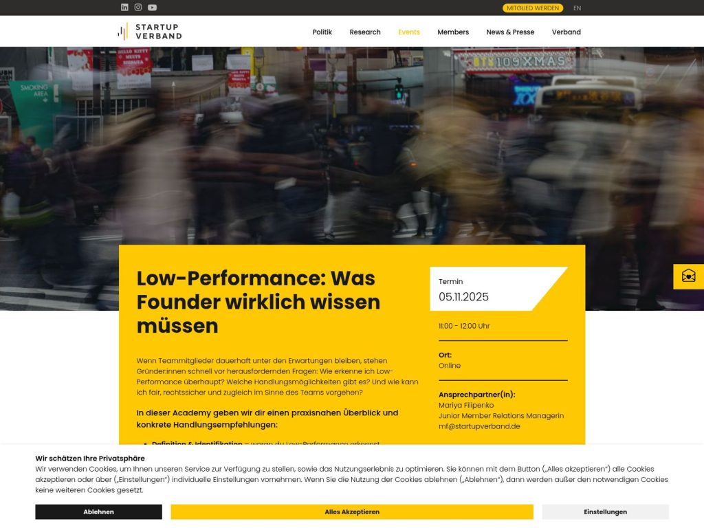 Low-Performance: Was Founder wirklich wissen müssen - Low-Performance erkennen & handeln: Kündigung, Alternativen und Praxisbeispiele für Startups - Event screenshot