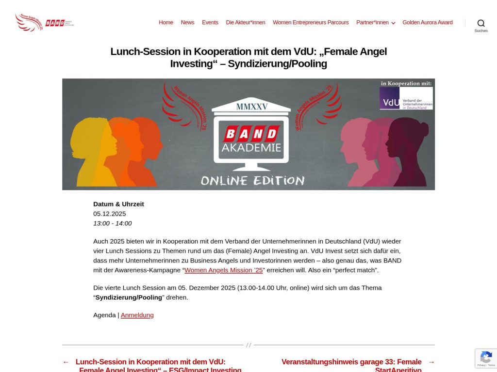 Lunch-Session in Kooperation mit dem VdU: „Female Angel Investing“ – Syndizierung/Pooling - Event screenshot