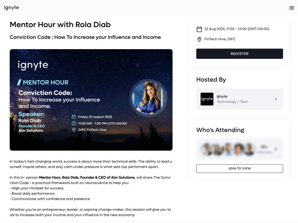 Mentor Hour with Rola Diab - Conviction Code : How To Increase your Influence and Income - Event screenshot