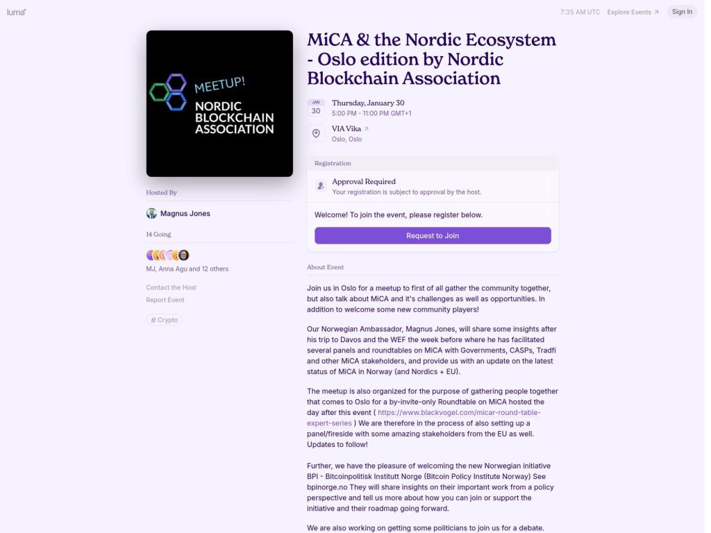 MiCA & the Nordic Ecosystem - Oslo edition by Nordic Blockchain Association image