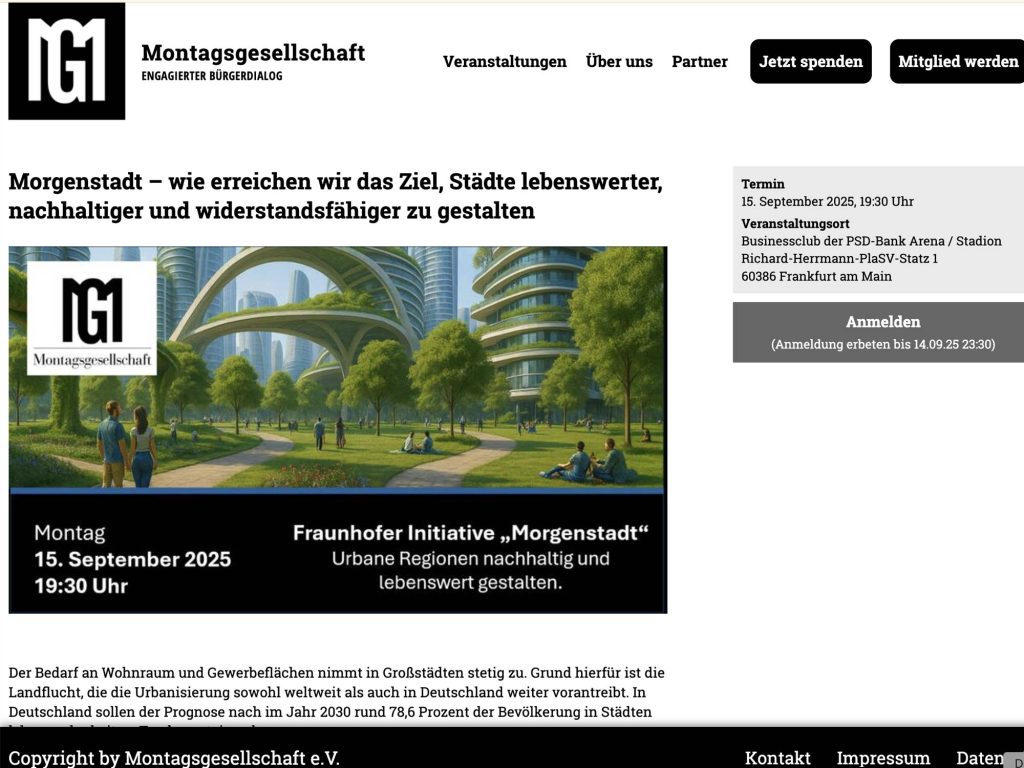 Morgenstadt – wie erreichen wir das Ziel, Städte lebenswerter, nachhaltiger und widerstandsfähiger zu gestalten - Event screenshot