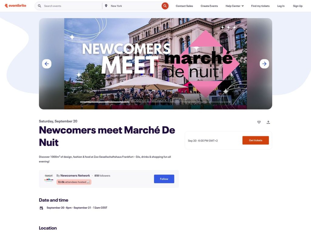 Newcomers meet Marché De Nuit - Discover 1000m² of design, fashion & food at Zoo Gesellschaftshaus Frankfurt – DJs, drinks & shopping fun all evening! - Event screenshot