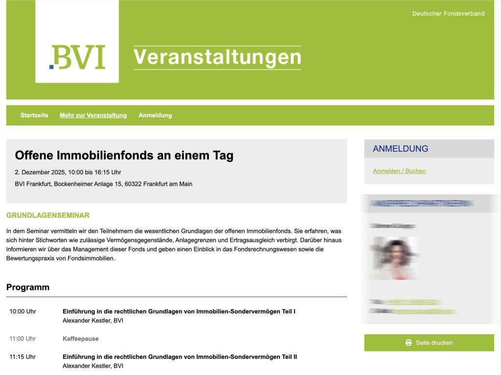 Offene Immobilienfonds an einem Tag - In dem Seminar vermitteln wir den Teilnehmern die wesentlichen Grundlagen der offenen Immobilienfonds - Event screenshot